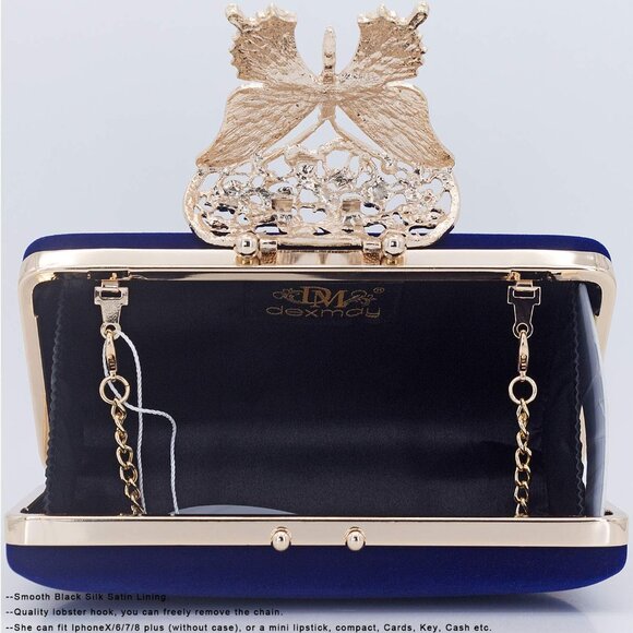 ⚡Women\'s Blue Velvet Fabric Butterfly Clasp Crystal Evening Clutch Bag